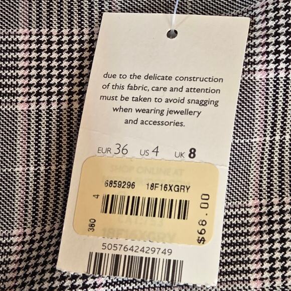 Miss Selfridge Check Plaid Sheath Dress Women’s Size 4 NWT Long Sleeve - Picture 4 of 16